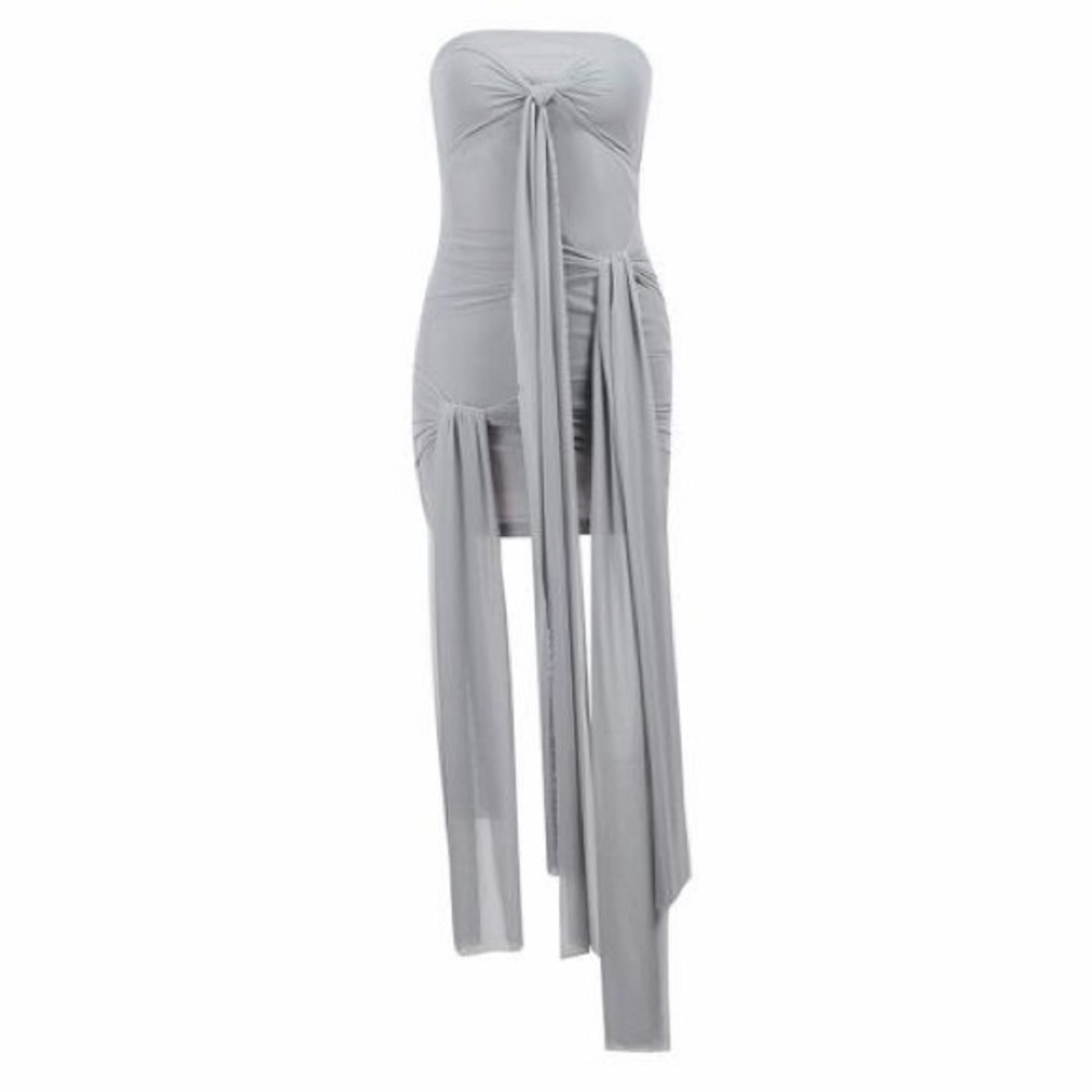 Strapless Draped Mini Dress in Light Gray